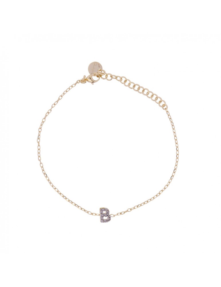 Rue Des Mille | Alphabet | Bracciale iniziale in argento 925‰ dorato con zirconi bianchi | BRZ-011 INIZ AU B