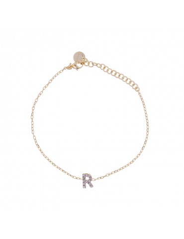 Rue Des Mille | Alphabet | Bracciale iniziale in argento 925‰ dorato con zirconi bianchi | BRZ-011 INIZ AU R