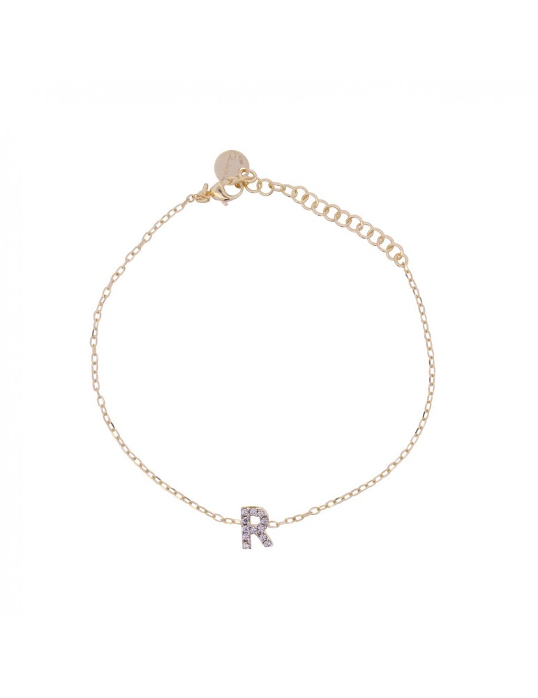 Rue Des Mille | Alphabet | Bracciale iniziale in argento 925‰ dorato con zirconi bianchi | BRZ-011 INIZ AU R