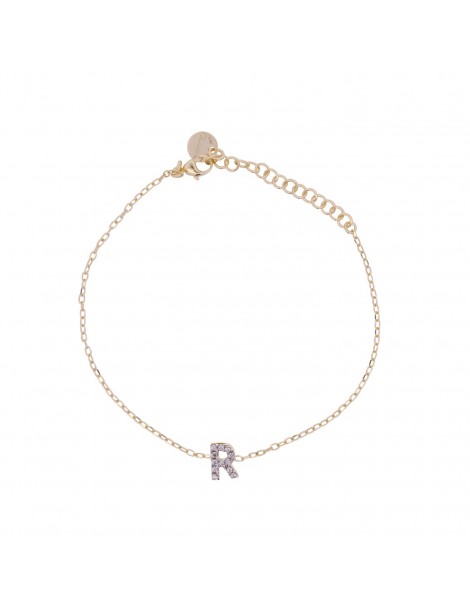 Rue Des Mille | Alphabet | Bracciale iniziale in argento 925‰ dorato con zirconi bianchi | BRZ-011 INIZ AU R