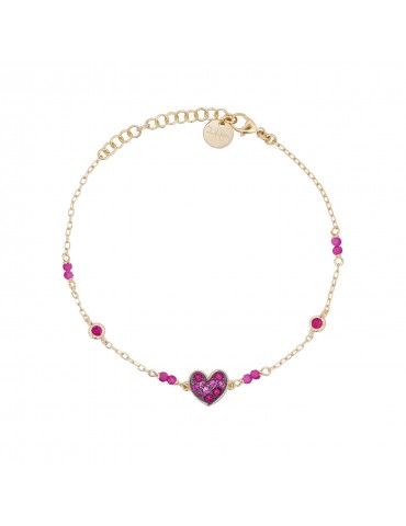 Rue Des Mille | Stardust Ten | Bracciale in argento 925‰ dorato con cuore in pavè di zirconi fucsia | BRZ-018 M1 CUO C AU