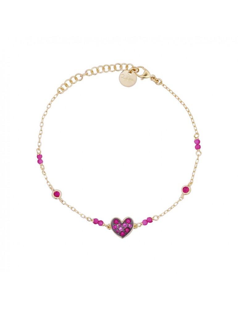 Rue Des Mille | Stardust Ten | Bracciale in argento 925‰ dorato con cuore in pavè di zirconi fucsia | BRZ-018 M1 CUO C AU