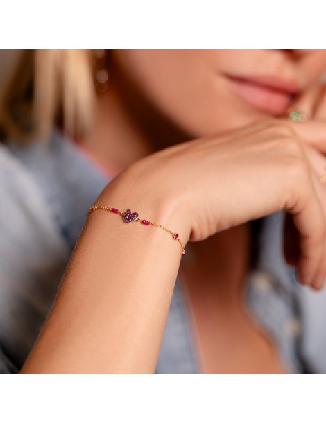 Rue Des Mille | Stardust Ten | Bracciale in argento 925‰ dorato con cuore in pavè di zirconi fucsia | BRZ-018 M1 CUO C AU