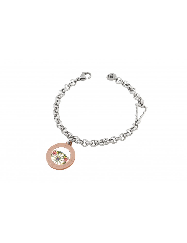 Camurria | A Tradizione | A Rosa | Bracciale in acciaio con ciondolo decorato | CJ.BR22S.12