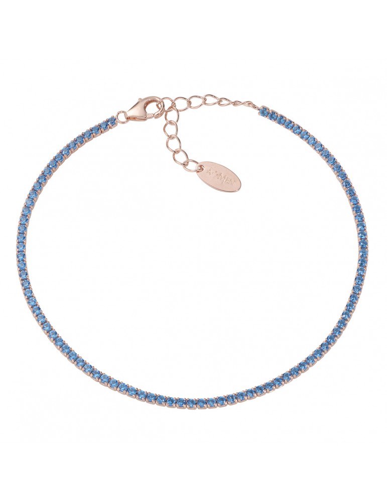 Amen | Tennis Mania | Bracciale tennis in argento 925‰ rosato con zirconi blu | BT1RAC17