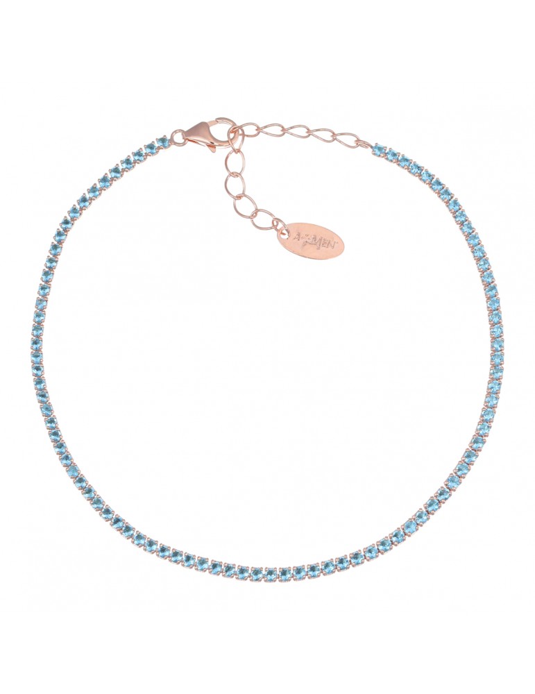 Amen | Tennis Mania | Bracciale tennis in argento 925‰ rosato con zirconi azzurri | BT1RAZ17