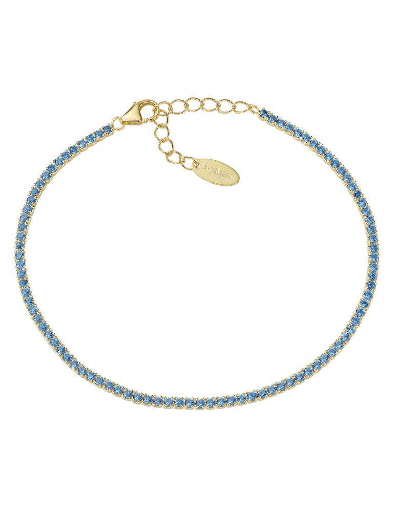 Amen | Tennis Mania | Bracciale tennis in argento 925‰ dorato con zirconi celesti | BT1GAC17