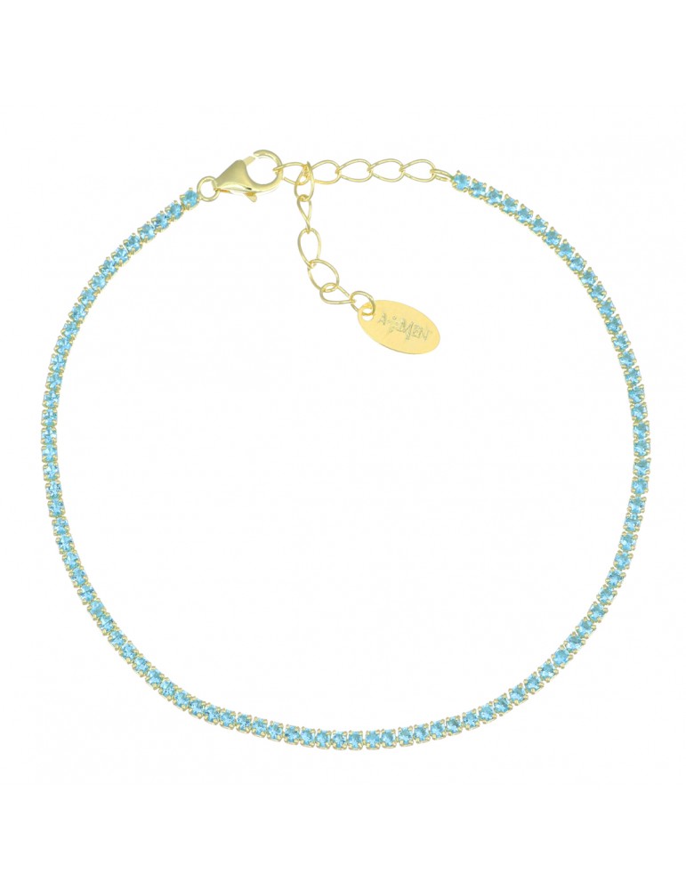 Amen | Tennis Mania | Bracciale tennis in argento 925‰ dorato con zirconi azzurri | BT1GAZ17