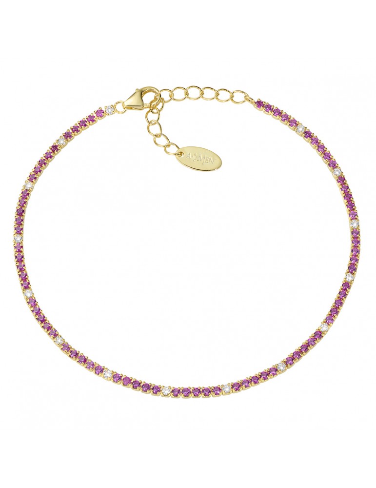 Amen | Tennis Mania | Bracciale tennis in argento 925‰ dorato con zirconi bianchi e fucsia | BT1GRB17