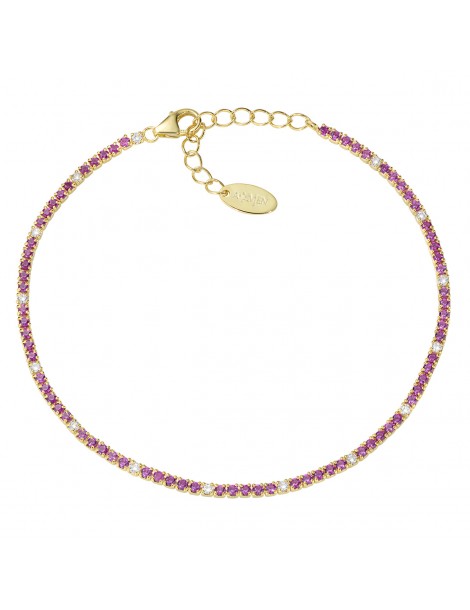 Amen | Tennis Mania | Bracciale tennis in argento 925‰ dorato con zirconi bianchi e fucsia | BT1GRB17