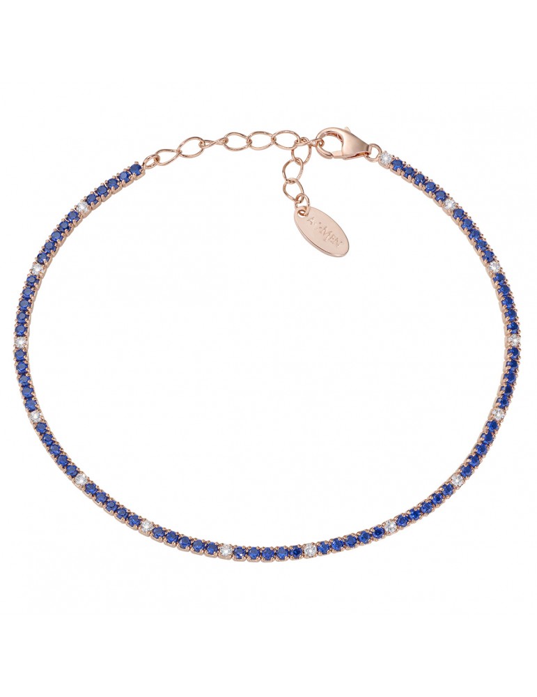 Amen | Tennis Mania | Bracciale tennis in argento 925‰ rosato con zirconi blu e bianchi | BT1RBLB17