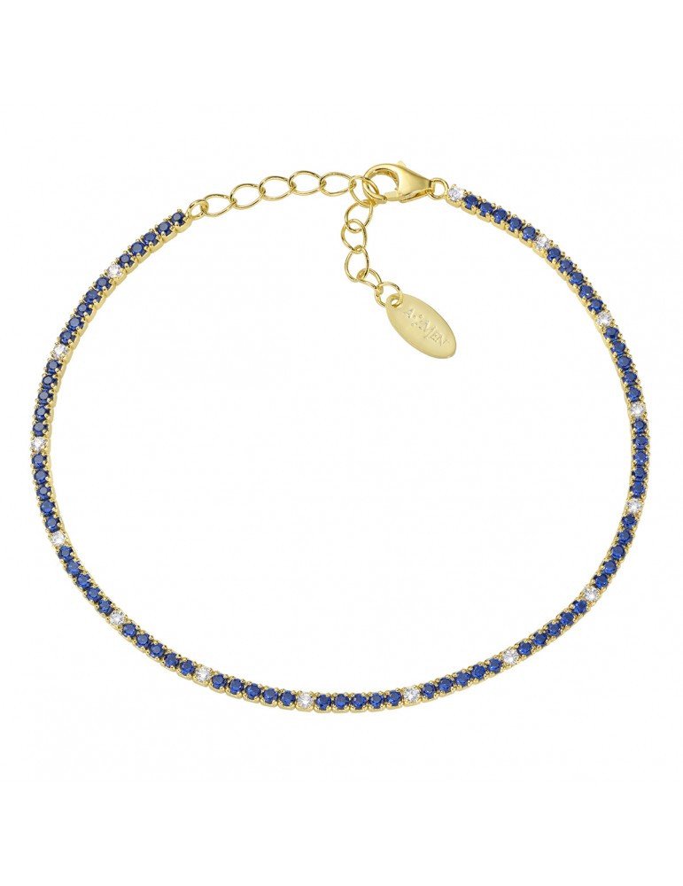 Amen | Tennis Mania | Bracciale tennis in argento 925‰ dorato con zirconi blu e bianchi | BT1GBLB17