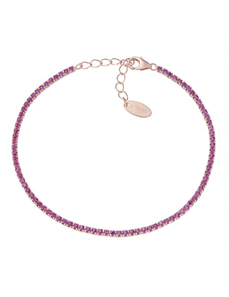 Amen | Tennis Mania | Bracciale tennis in argento 925‰ rosato con zirconi fucsia | BT1RR17