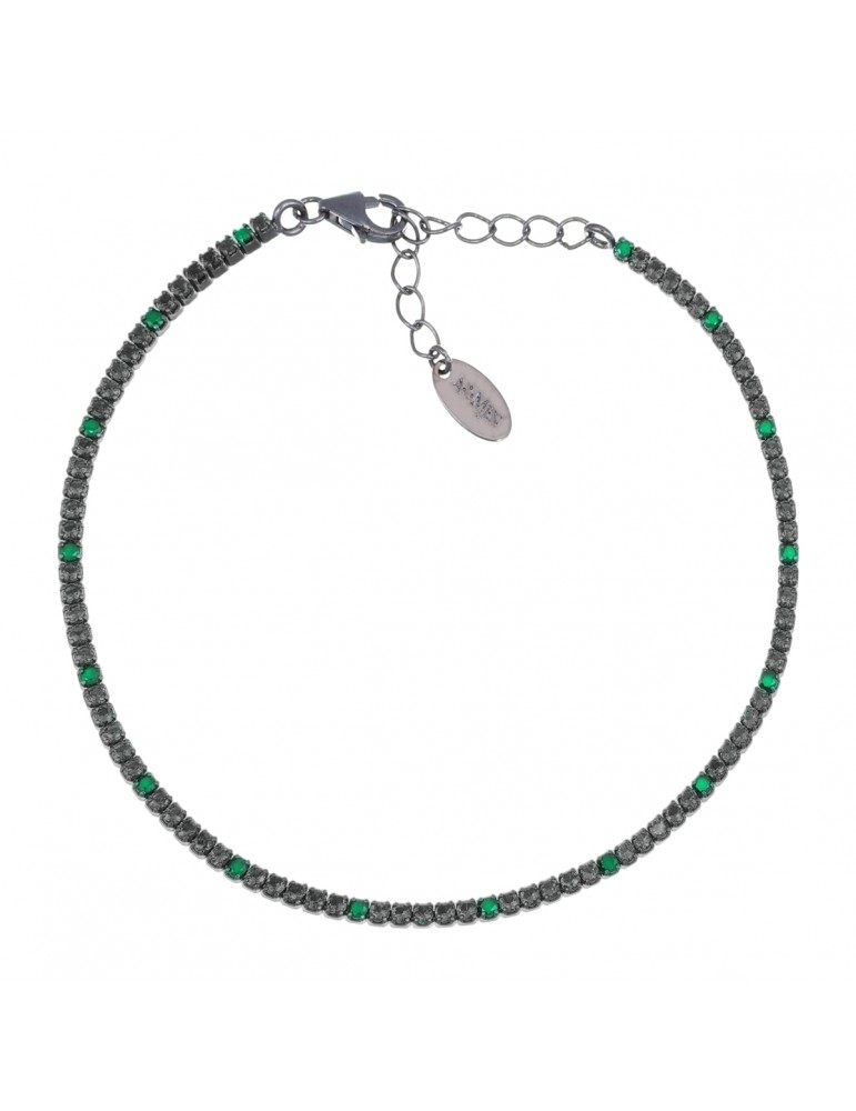 Amen | Tennis Mania | Bracciale tennis in argento 925‰ rutenio con zirconi neri e verdi | BT1NNVE17