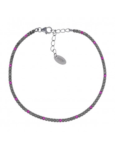 Amen | Tennis Mania | Bracciale tennis in argento 925‰ rutenio con zirconi neri e fucsia | BT1NNR17