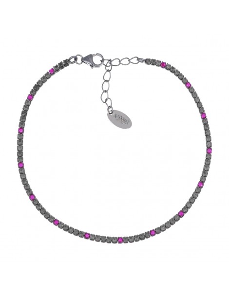 Amen | Tennis Mania | Bracciale tennis in argento 925‰ rutenio con zirconi neri e fucsia | BT1NNR17