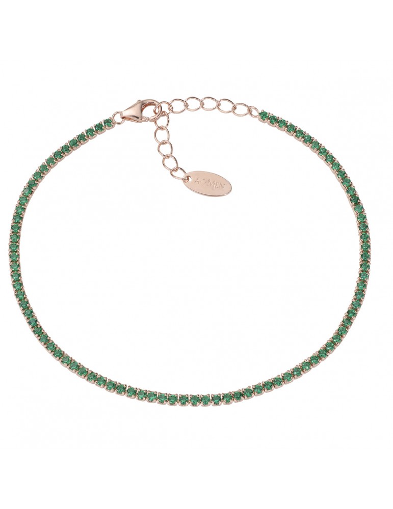 Amen | Tennis Mania | Bracciale tennis in argento 925‰ rosato con zirconi verdi | BT1RVE17