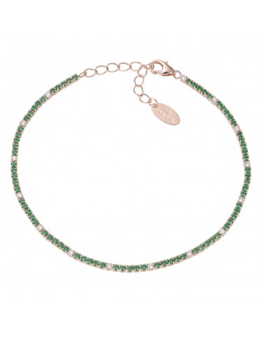 Amen | Tennis Mania | Bracciale tennis in argento 925‰ rosato con zirconi verdi e bianchi | BT1RVEB17