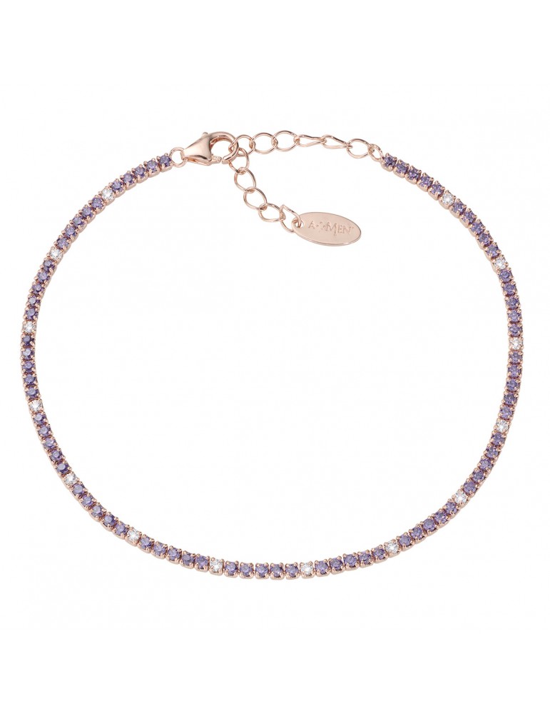 Amen | Tennis Mania | Bracciale tennis in argento 925‰ rosato con zirconi viola e bianchi | BT1RVIB17