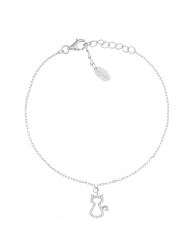 Amen | Coccole Luxury | Bracciale in argento 925‰ con gatto e zirconi bianchi | BRCABBZ