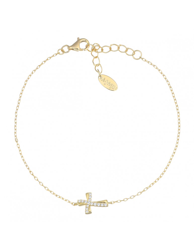 Amen | Croci | Bracciale in argento 925‰ dorato con croce e zirconi bianchi | BRCROGBZ