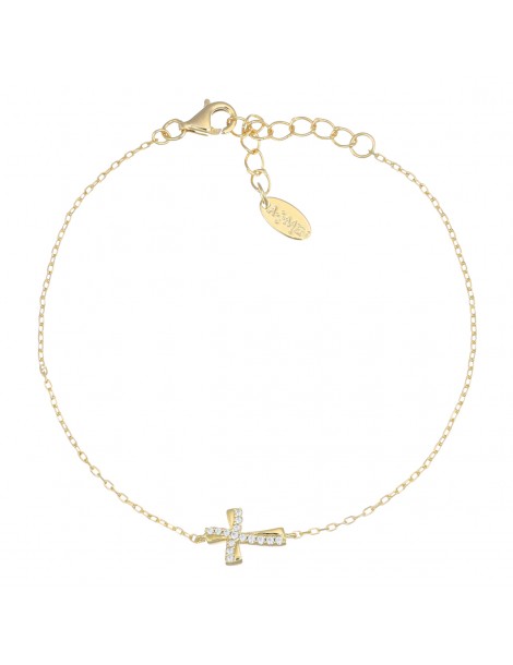 Amen | Croci | Bracciale in argento 925‰ dorato con croce e zirconi bianchi | BRCROGBZ