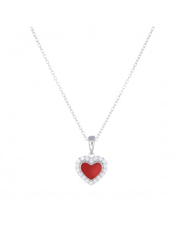 Amen | Gioia Di Mamma | Collana in argento 925‰ con cuore smaltato e zirconi bianchi | CLPCUSMBBRZ