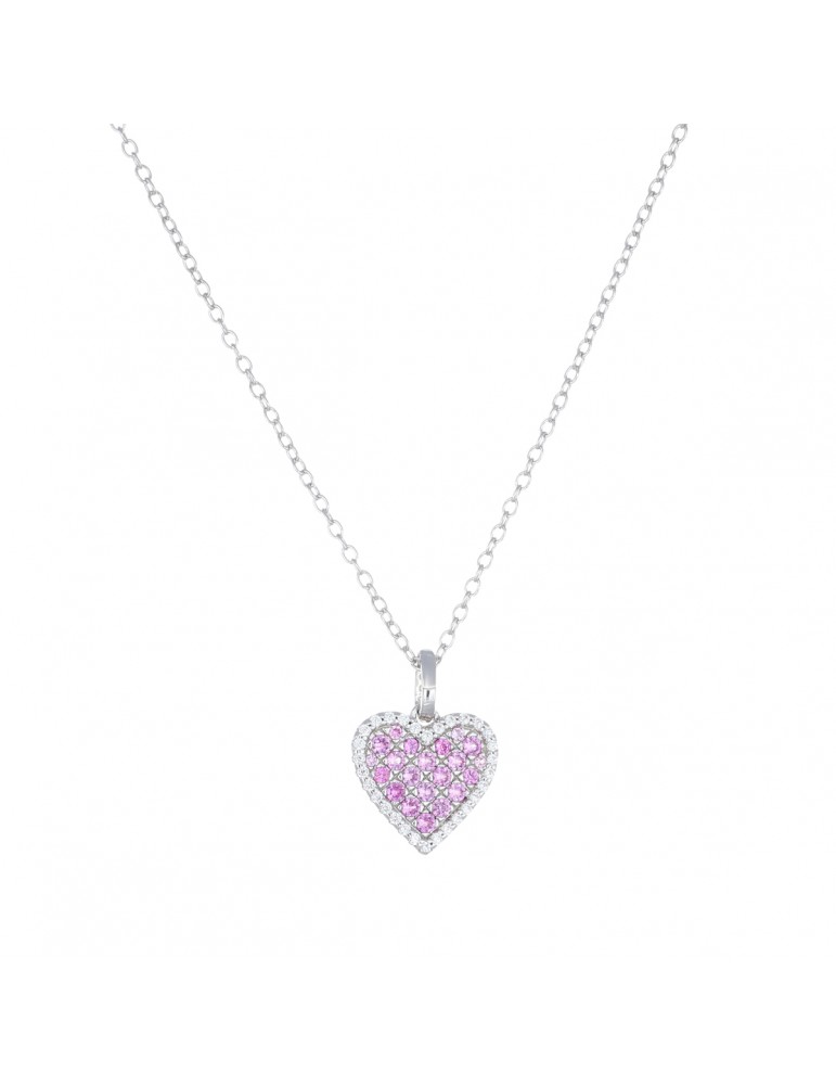 Amen | Gioia Di Mamma | Collana in argento 925‰ con cuore in pavè di zirconi bianchi e rosa | CLPCUBBROZ