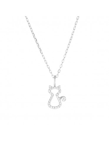 Amen | Coccole Luxury | Collana in argento 925‰ con gatto e zirconi bianchi | CLCABBZ