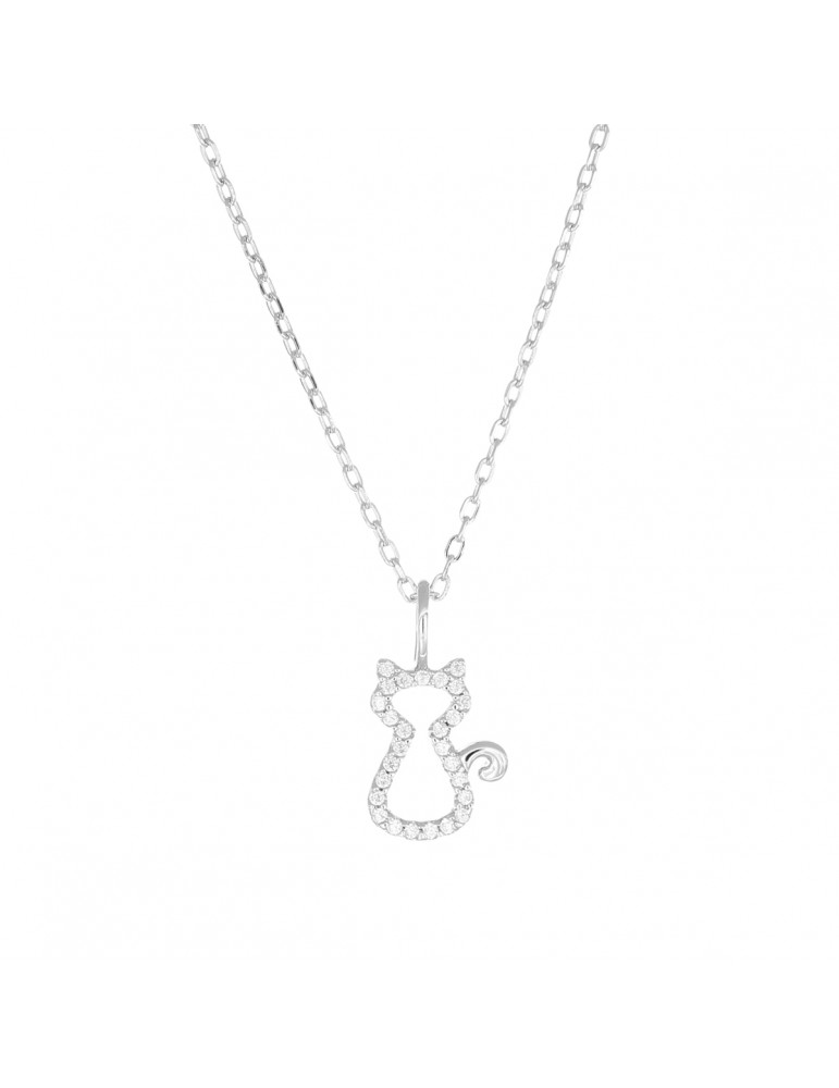 Amen | Coccole Luxury | Collana in argento 925‰ con gatto e zirconi bianchi | CLCABBZ