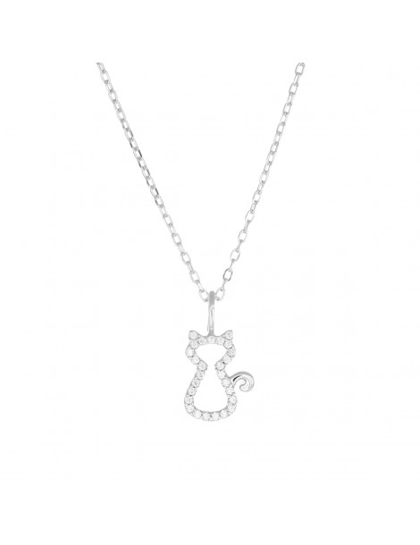 Amen | Coccole Luxury | Collana in argento 925‰ con gatto e zirconi bianchi | CLCABBZ