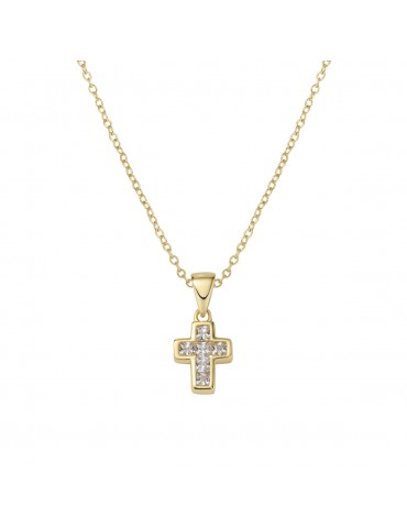 Amen | Croci | Collana in argento 925‰ dorato con croce e zirconi bianchi | CLCCGBZ3