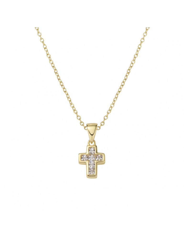 Amen | Croci | Collana in argento 925‰ dorato con croce e zirconi bianchi | CLCCGBZ3