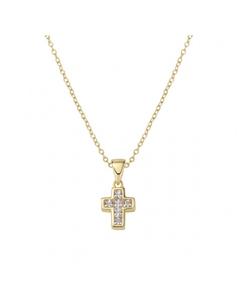 Amen | Croci | Collana in argento 925‰ dorato con croce e zirconi bianchi | CLCCGBZ3