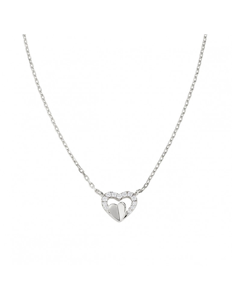 Amen | Amore | Collana in argento 925‰ con doppio cuore e zirconi bianchi | CLHPBBZ