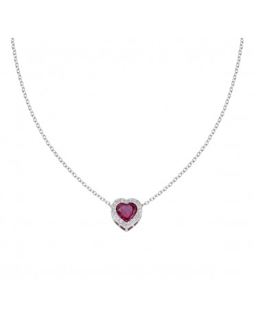 Amen | Amore | Collana in argento 925‰ con cuore in zircone rosso e zirconi bianchi | CLPHHBBRZ