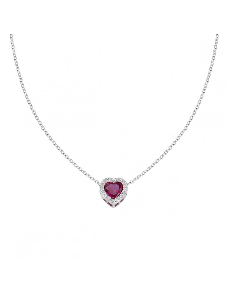 Amen | Amore | Collana in argento 925‰ con cuore in zircone rosso e zirconi bianchi | CLPHHBBRZ