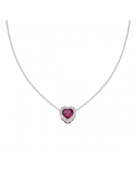 Amen | Amore | Collana in argento 925‰ con cuore in zircone rosso e zirconi bianchi | CLPHHBBRZ