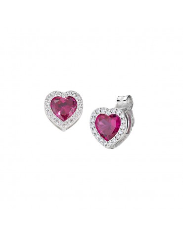 Amen | Amore | Orecchini in argento 925‰ con cuore in zircone rosso e zirconi bianchi | EHHBBRZ