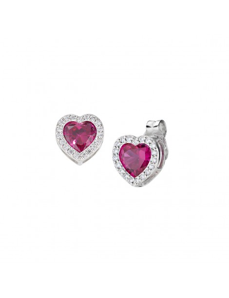 Amen | Amore | Orecchini in argento 925‰ con cuore in zircone rosso e zirconi bianchi | EHHBBRZ