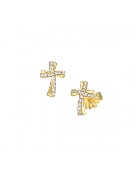 Amen | Croci | Orecchini in argento 925‰ dorato con croci e zirconi bianchi | ECROGBZ