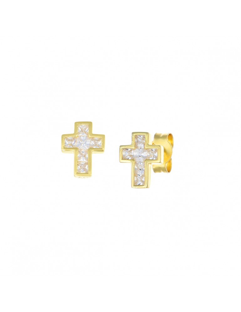 Amen | Croci | Orecchini in argento 925‰ dorato con croci in zirconi bianchi | ECCGBBZ