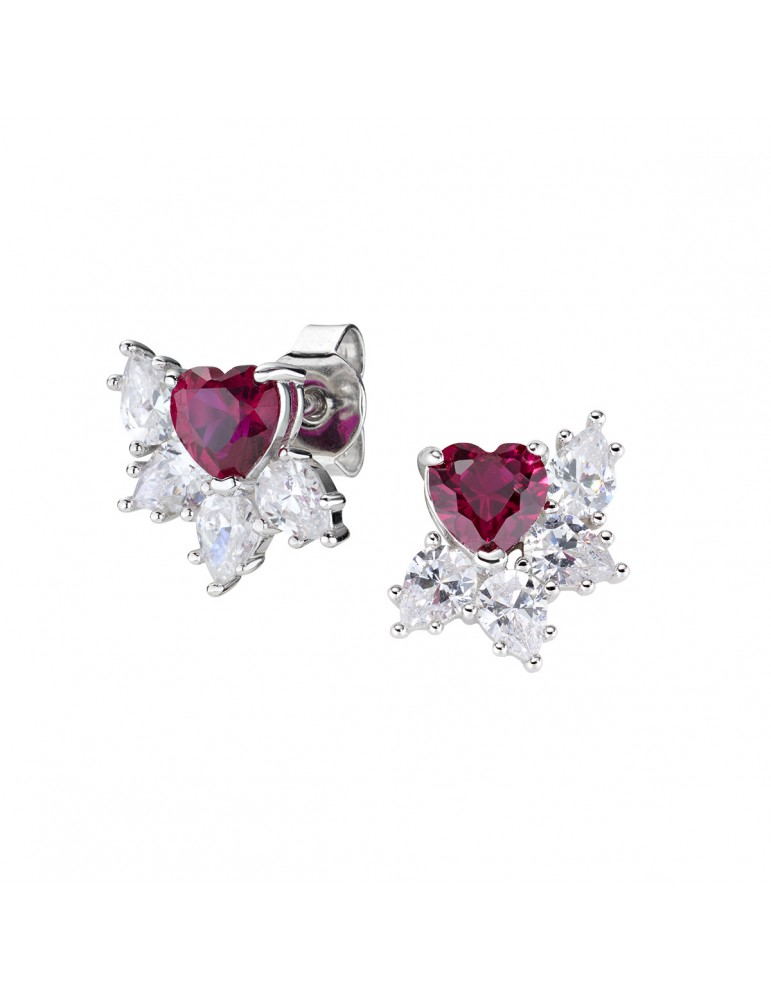 Amen | Amore | Orecchini in argento 925‰ con cuore in zircone rosso e zirconi bianchi | EH2HHBRBZ