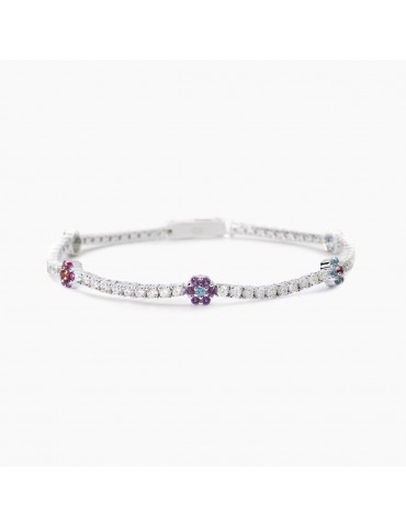 Mabina gioielli | Fior Fiore | Bracciale tennis in argento 925‰ con elementi in fiore multicolor e zirconi bianchi | 533885