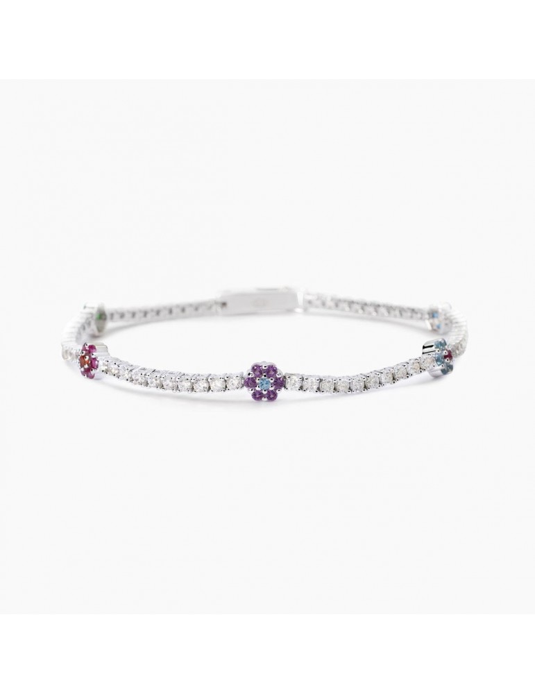 Mabina gioielli | Fior Fiore | Bracciale tennis in argento 925‰ con elementi in fiore multicolor e zirconi bianchi | 533885