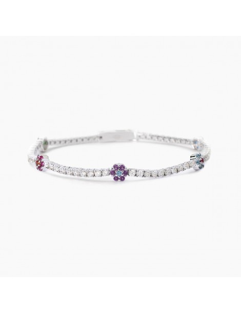 Mabina gioielli | Fior Fiore | Bracciale tennis in argento 925‰ con elementi in fiore multicolor e zirconi bianchi | 533885