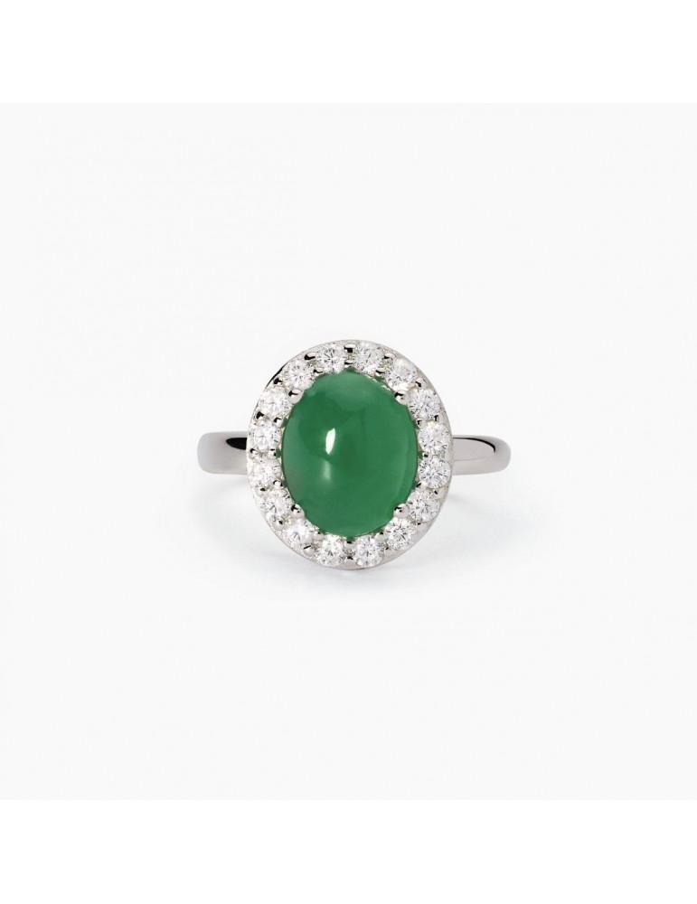 Mabina gioielli | Ginevra | Anello in argento 925‰ con agata verde e zirconi bianchi | 523415