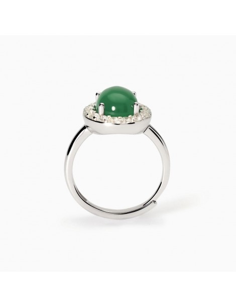 Mabina gioielli | Ginevra | Anello in argento 925‰ con agata verde e zirconi bianchi | 523415