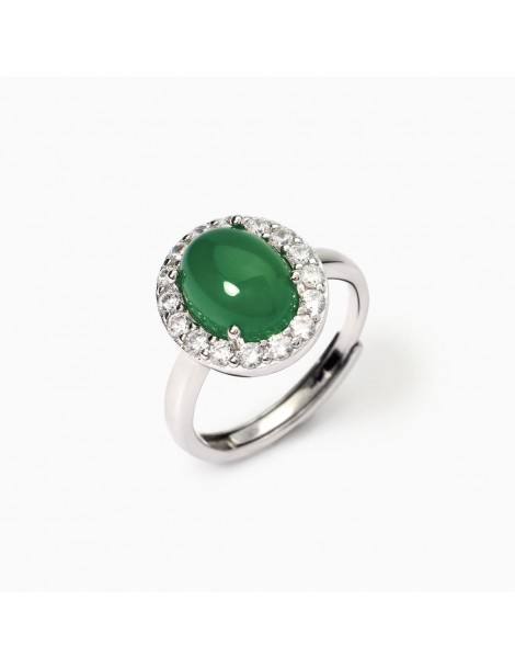 Mabina gioielli | Ginevra | Anello in argento 925‰ con agata verde e zirconi bianchi | 523415