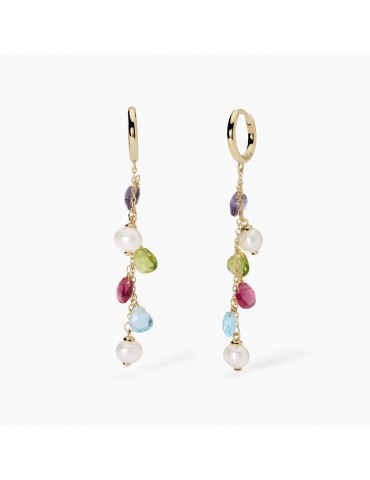 Mabina gioielli | Beauty Code | Orecchini in argento 925‰ dorato con glass multicolor e perle coltivate | 563785